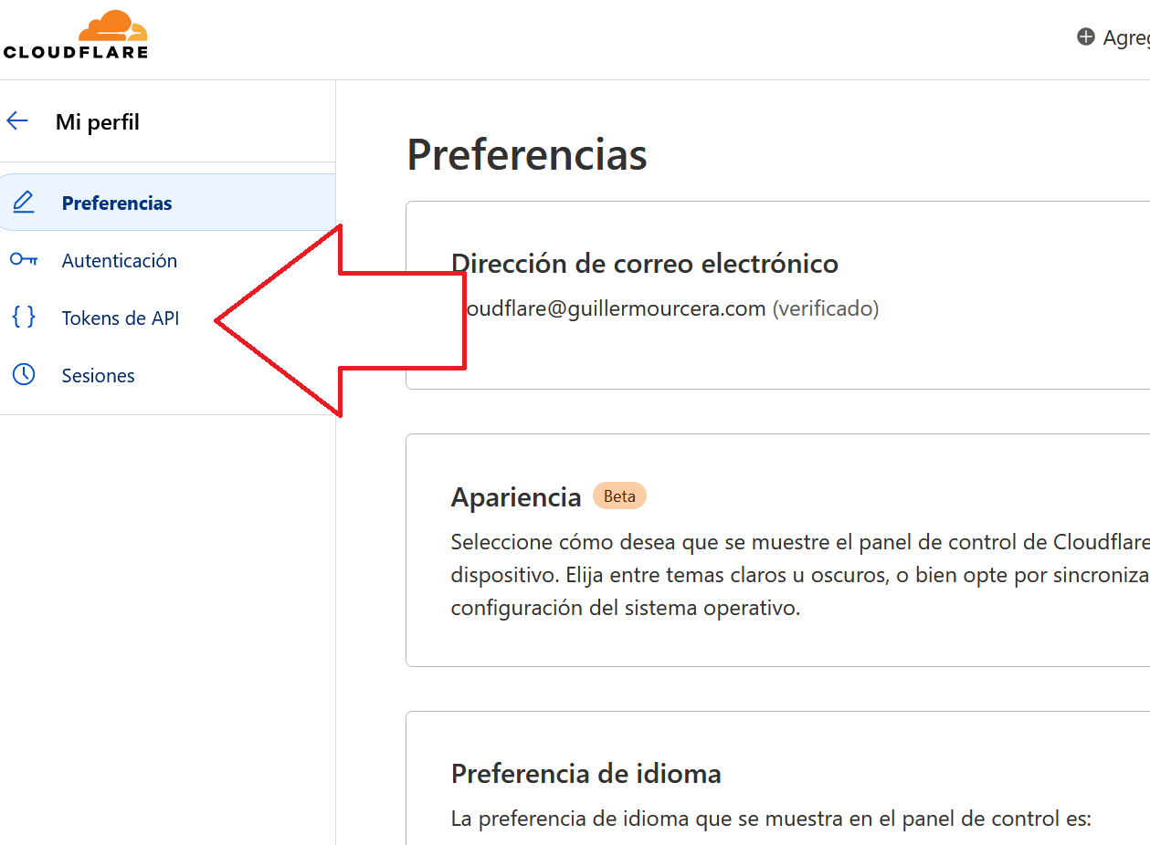 Vamos a la sección de Tokens de API.