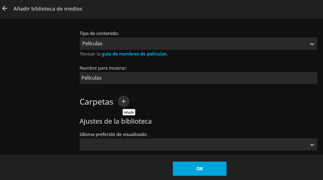 Ajustamos el tipo de contenido y buscamos la carpeta con nuestros videos.