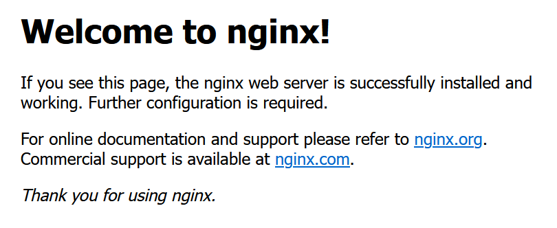 Página de bienvenida de NGINX