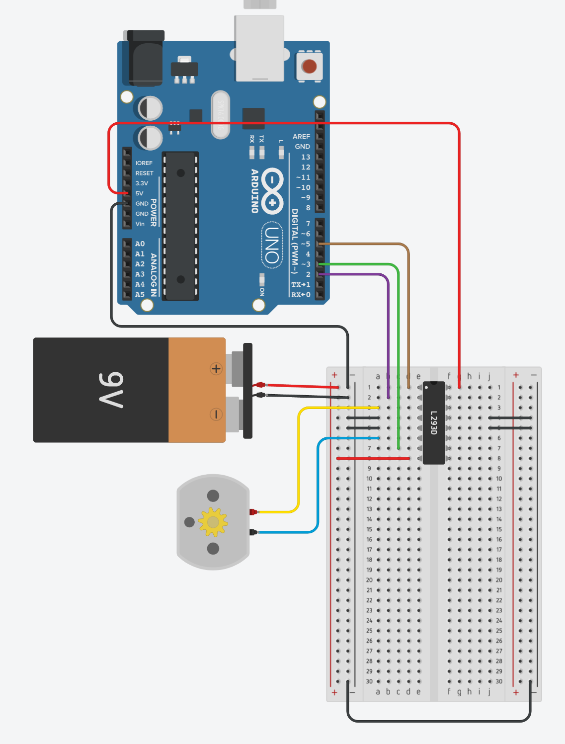 Diagrama de conexión entre Arduino y L293D